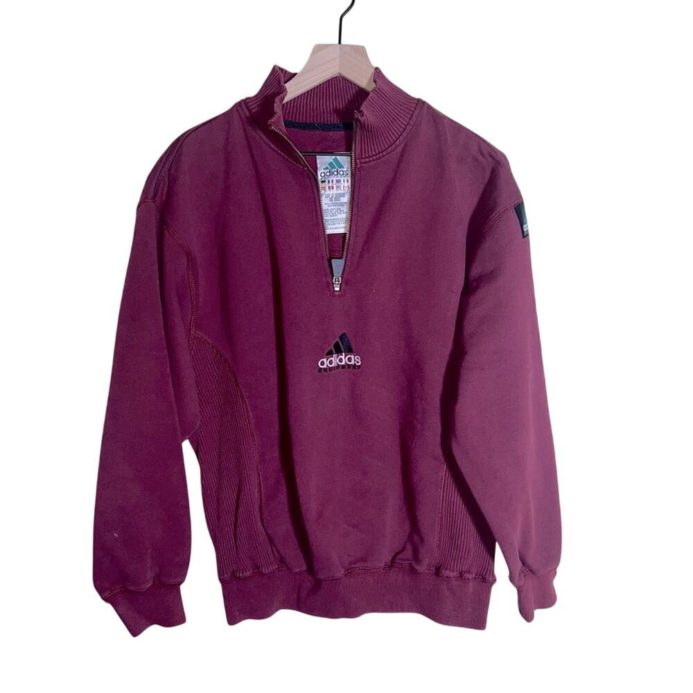 VNTG ADIDAS 90s burgundy embroidered quarter zip pullover S